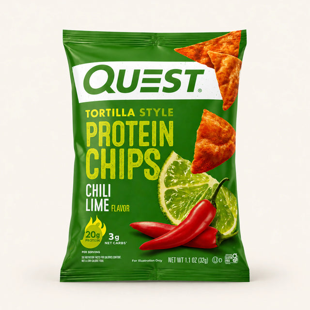 Quest Chili Lime Tortilla Style Protein Chips front view | SnackSipGo UAE