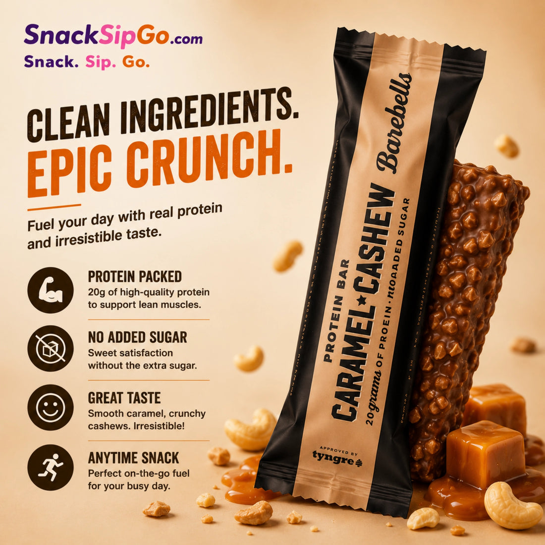 Barebells Caramel Cashew Protein Bar 55g | 20g Protein