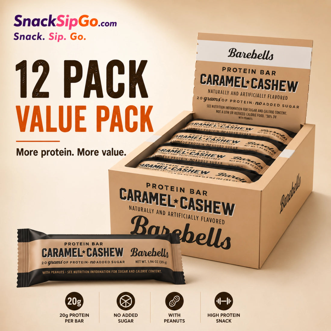 Barebells Caramel Cashew Protein Bar 55g | 20g Protein