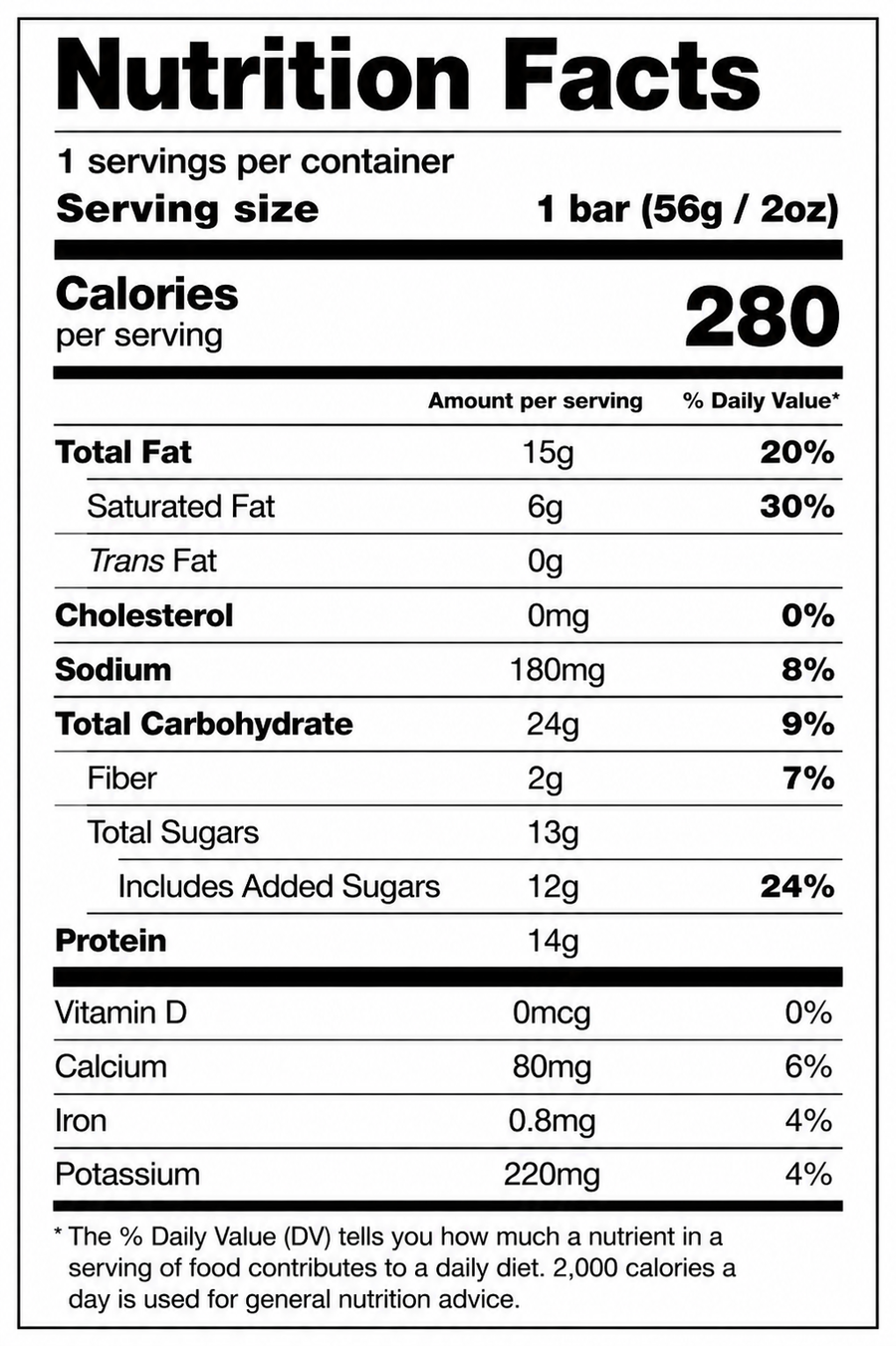 Muscle Sandwich Vanilla Protein Bar 56g | 14g Protein Nutrition Facts