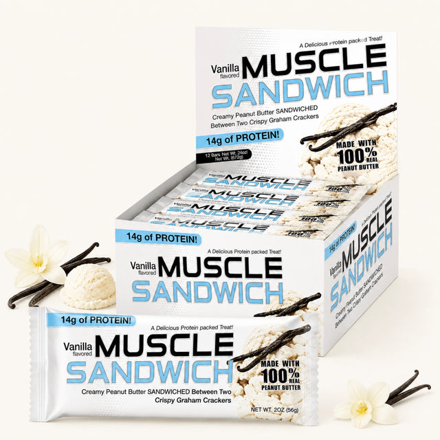 Muscle Sandwich Vanilla Protein Bar 56g | 14g Protein front view | SnackSipGo UAE
