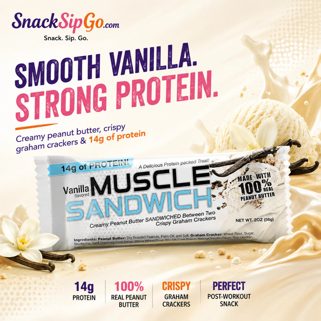 Muscle Sandwich Vanilla Protein Bar 56g | 14g Protein