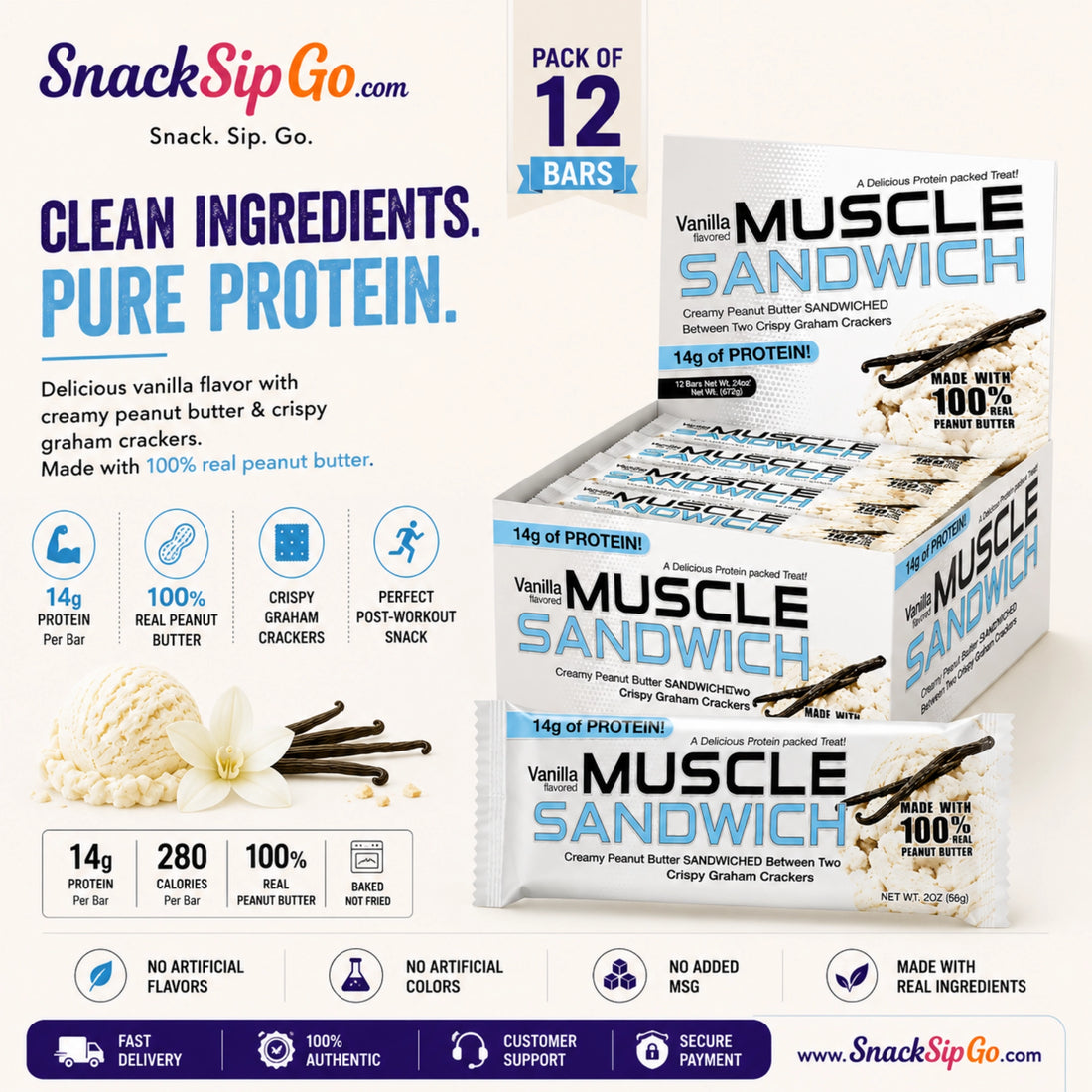 Muscle Sandwich Peanut Butter Protein Bar 56g | 14g Protein