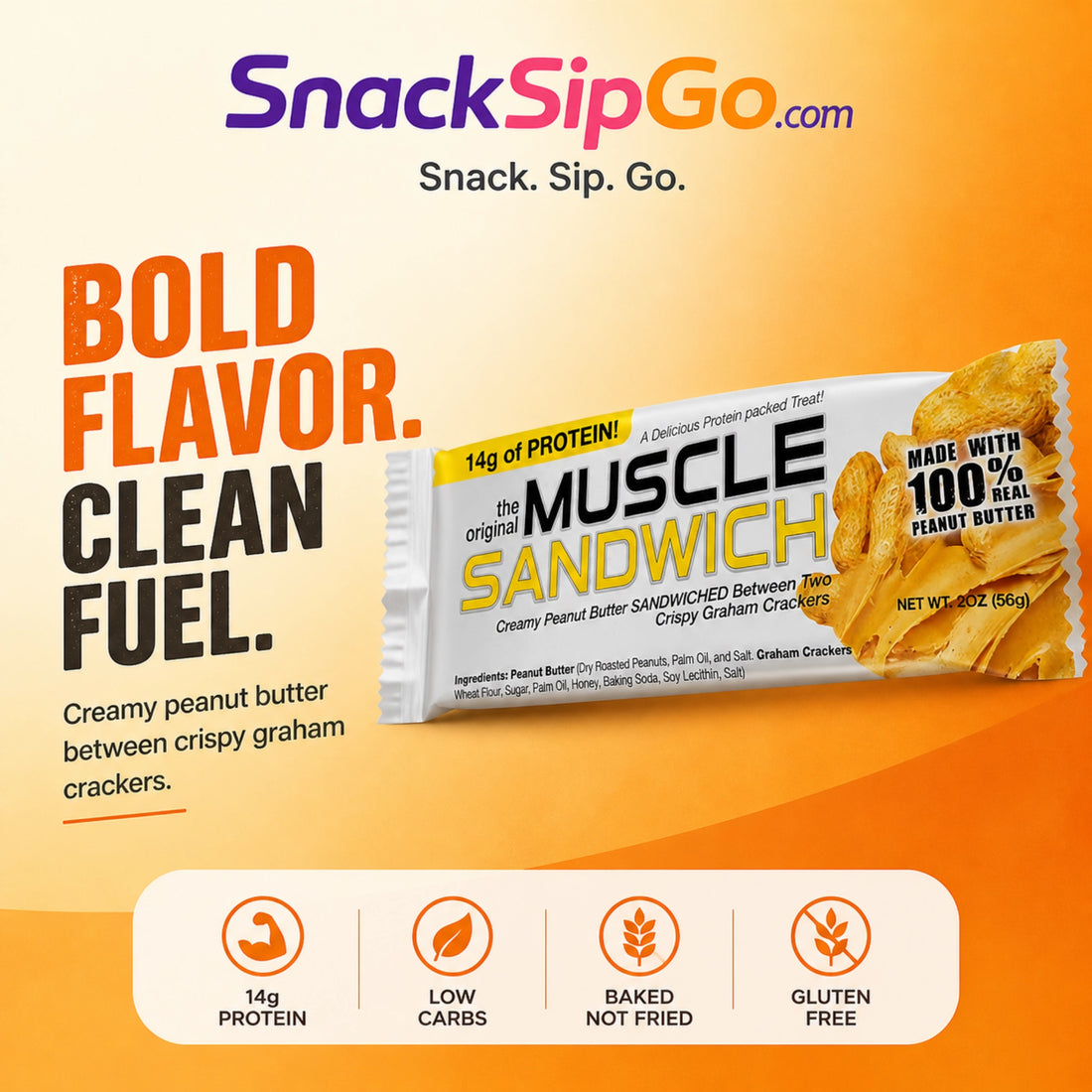 Muscle Sandwich Peanut Butter Protein Bar 56g | 14g Protein