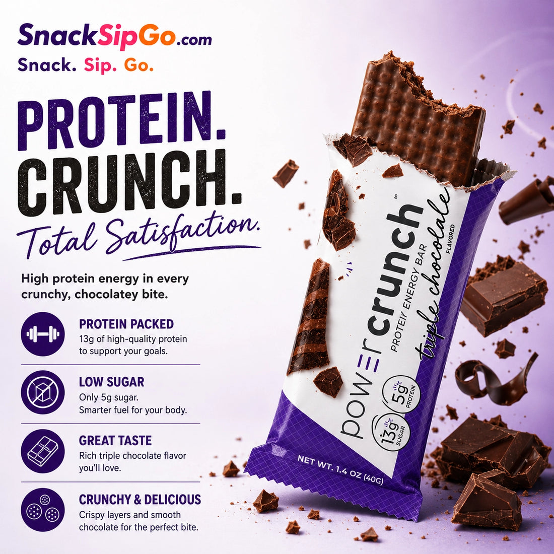 Power Crunch Triple Chocolate Protein Energy Bar 12 Pack