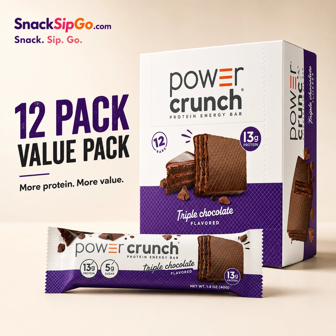 Power Crunch Triple Chocolate Protein Energy Bar 12 Pack