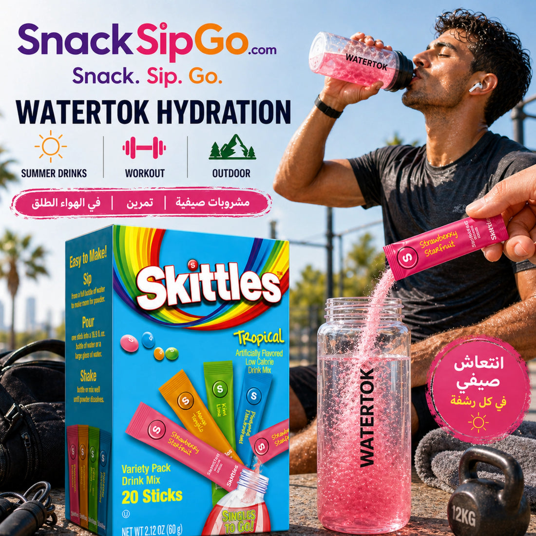 Skittles Singles To Go Tropical Zero Sugar Drink Mix, 20 Sticks