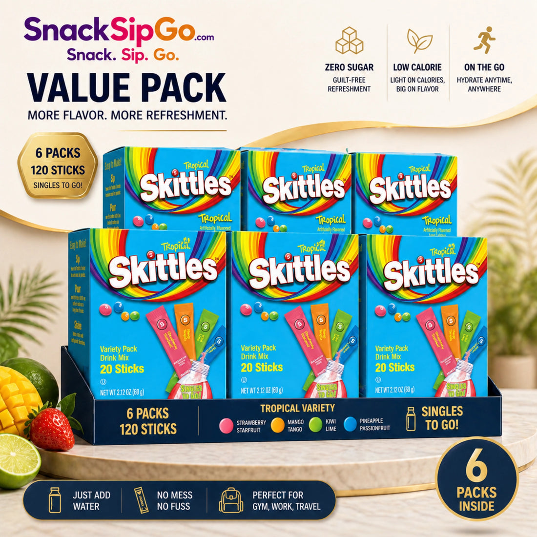 Skittles Singles To Go Original Variety Pack Zero Sugar Drink Mix, 30 Sticks