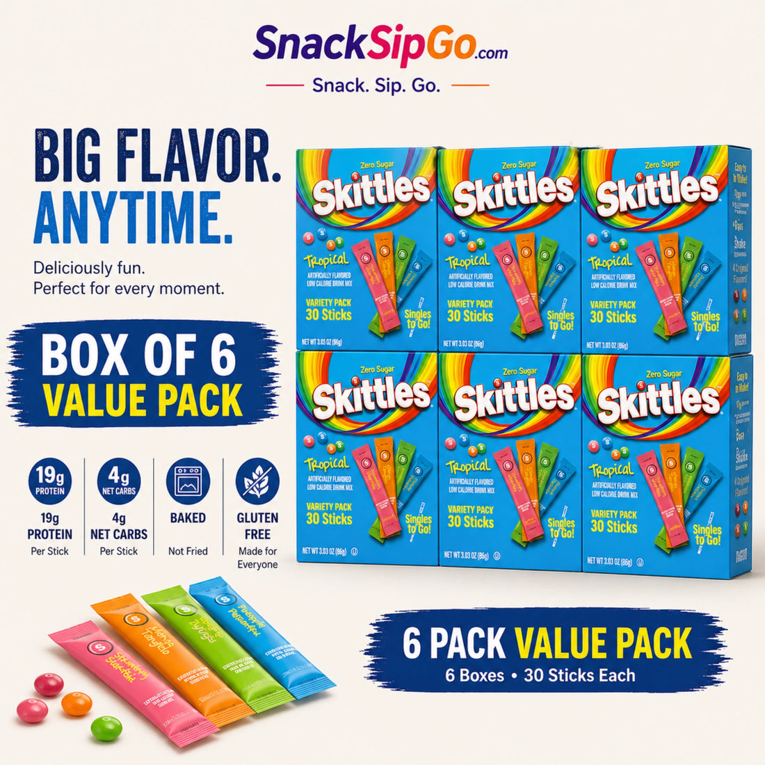 Skittles Singles To Go Wild Berry Zero Sugar Drink Mix, 30 Sticks