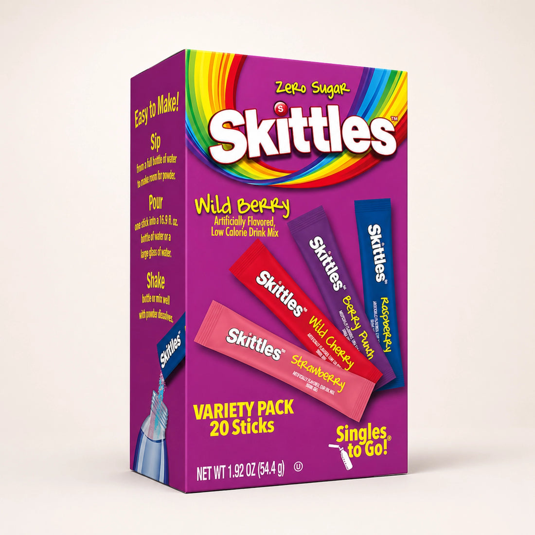 Skittles Singles To Go Wild Berry Zero Sugar Drink Mix, 20 Sticks