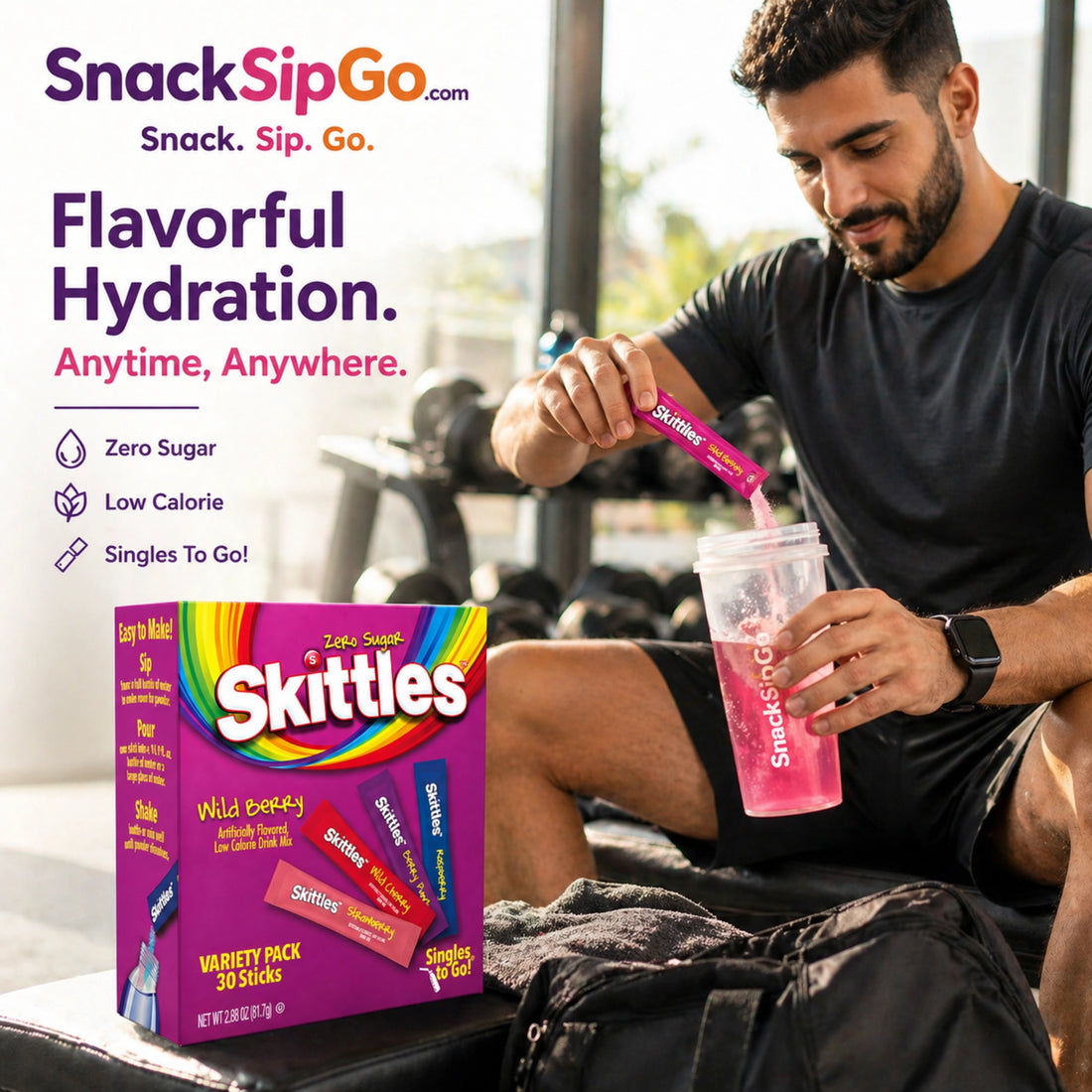 Skittles Singles To Go Wild Berry Zero Sugar Drink Mix, 30 Sticks