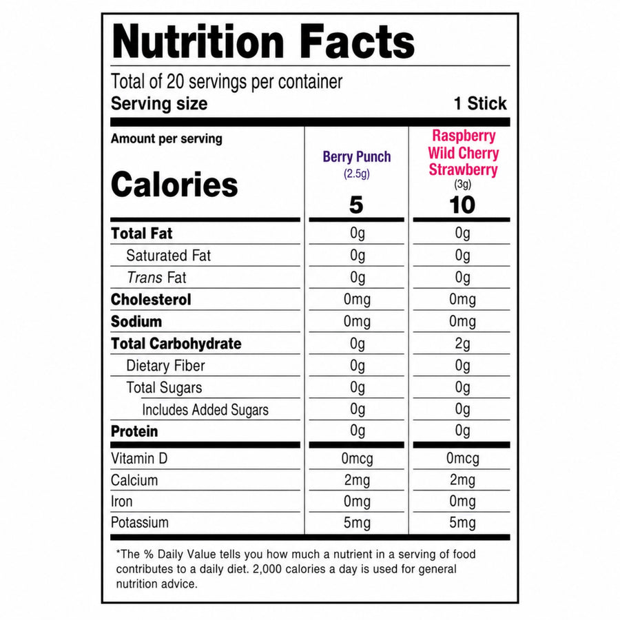Skittles Singles To Go Wild Berry Zero Sugar Drink Mix, 30 Sticks Nutrition Facts